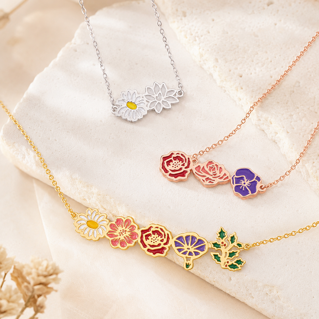 Personalized Birth Flower Necklace for Mom Grandma