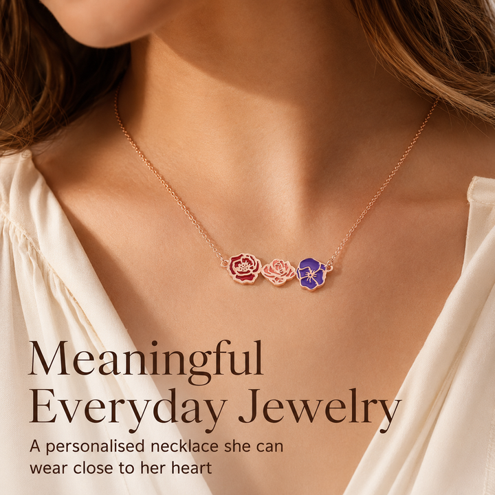 Personalized Birth Flower Necklace for Mom Grandma