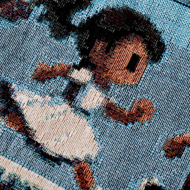 Personalized Retro 8-Bit Gaming Couple Adventure Woven Blanket – Custom Gamer Love Story Throw Blanket with Names