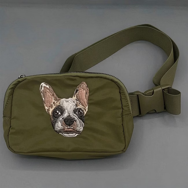 Custom Embroidered Pet Portrait Belt Bag – Personalized Photo Gift for Pet Lovers