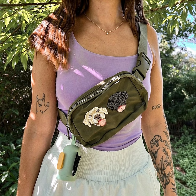 Custom Embroidered Pet Portrait Belt Bag – Personalized Photo Gift for Pet Lovers