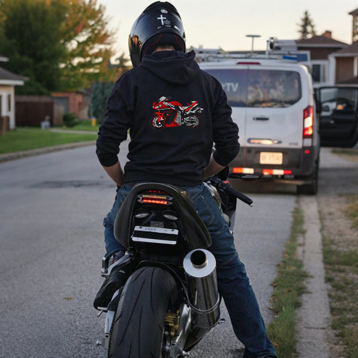 Custom Motorcycle Embroidered Hoodie – Front or Back Design Biker Hoodie 🏍️🧵