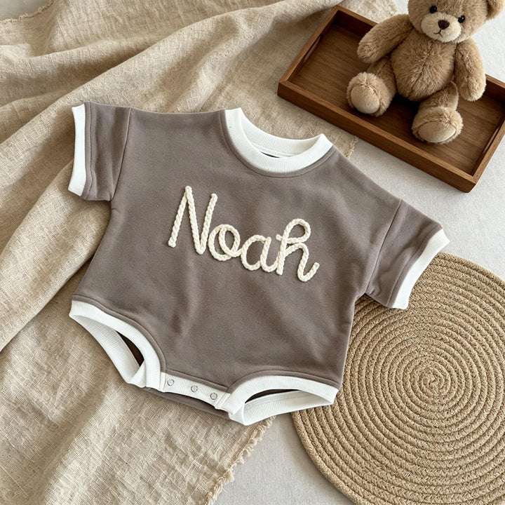 Personalized Hand-Embroidered Baby Romper – Baby-Safe Cotton Outfit
