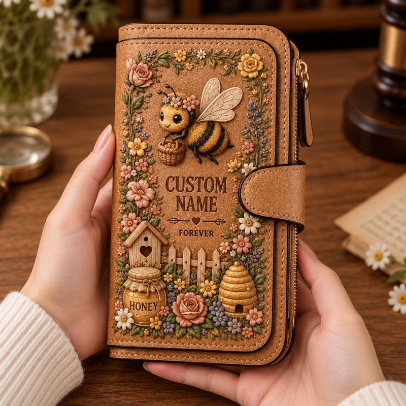 Brown personalized garden wallet - Honey Bee In Hand