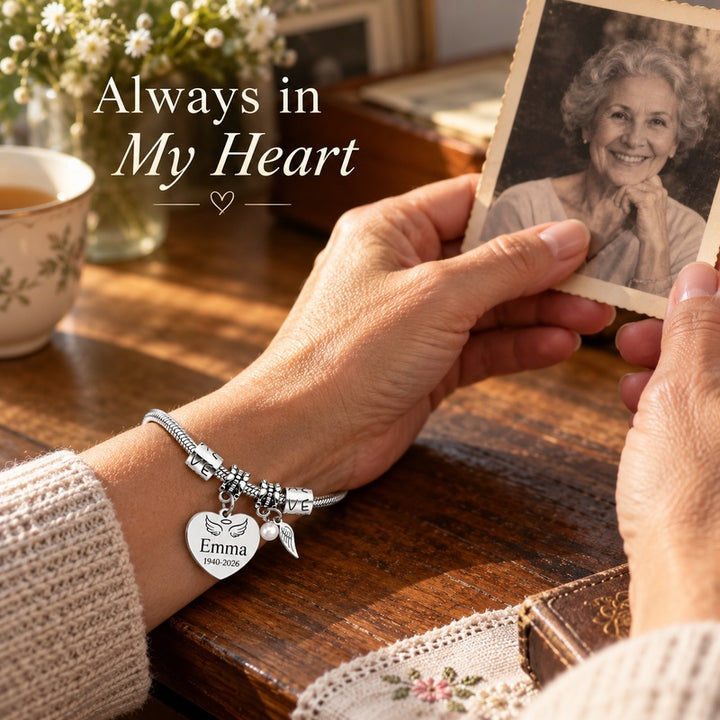 Personalized pearl wings memorial bracelet — keeping memories close