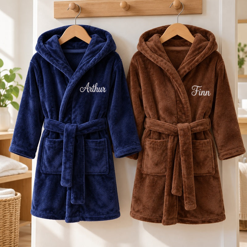 Personalized kids hooded flannel bathrobe — product image 4