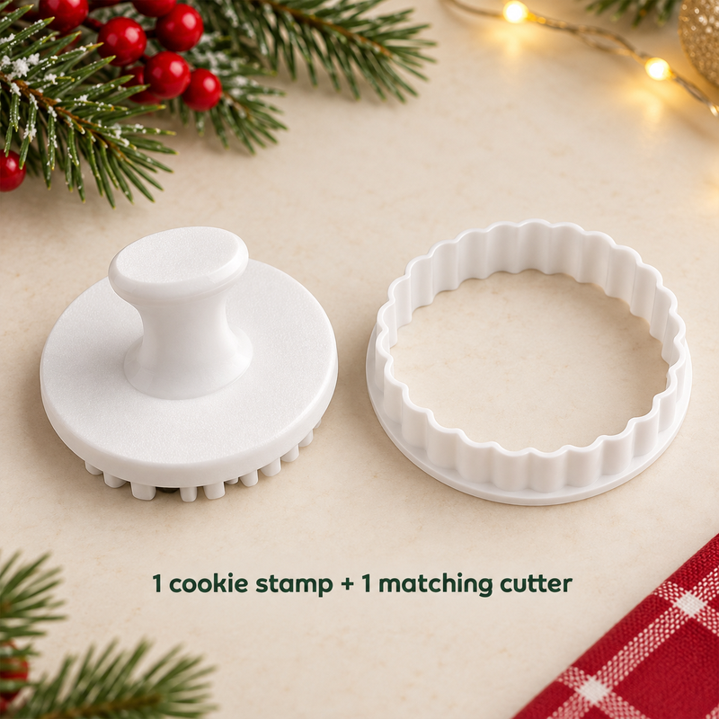 One personalised cookie stamp and one matching cookie cutter
