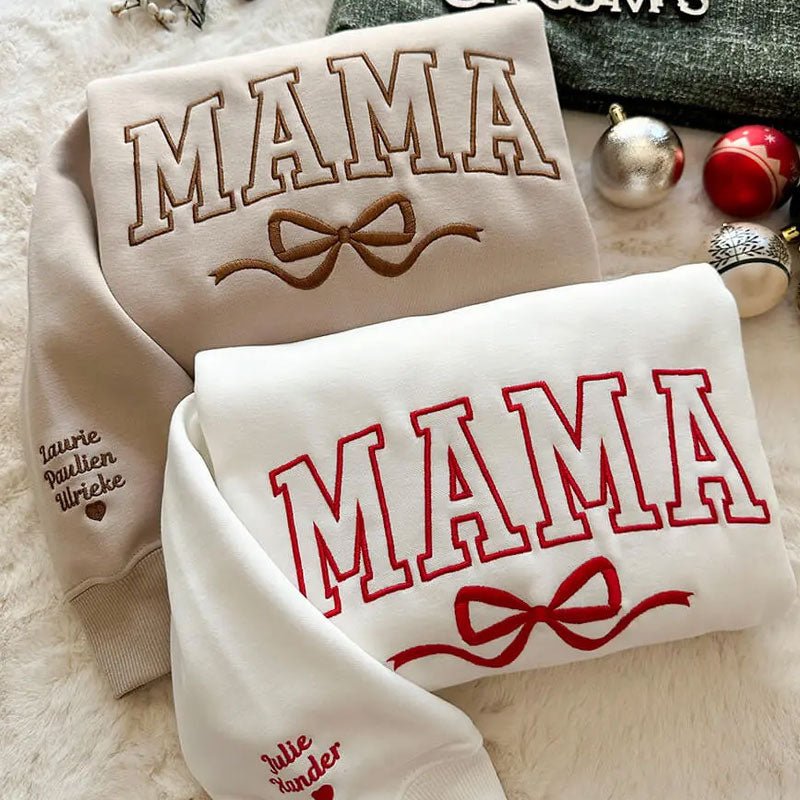 Custom Bow College Mama Embroidered Sweatshirt - Canvasgiftco