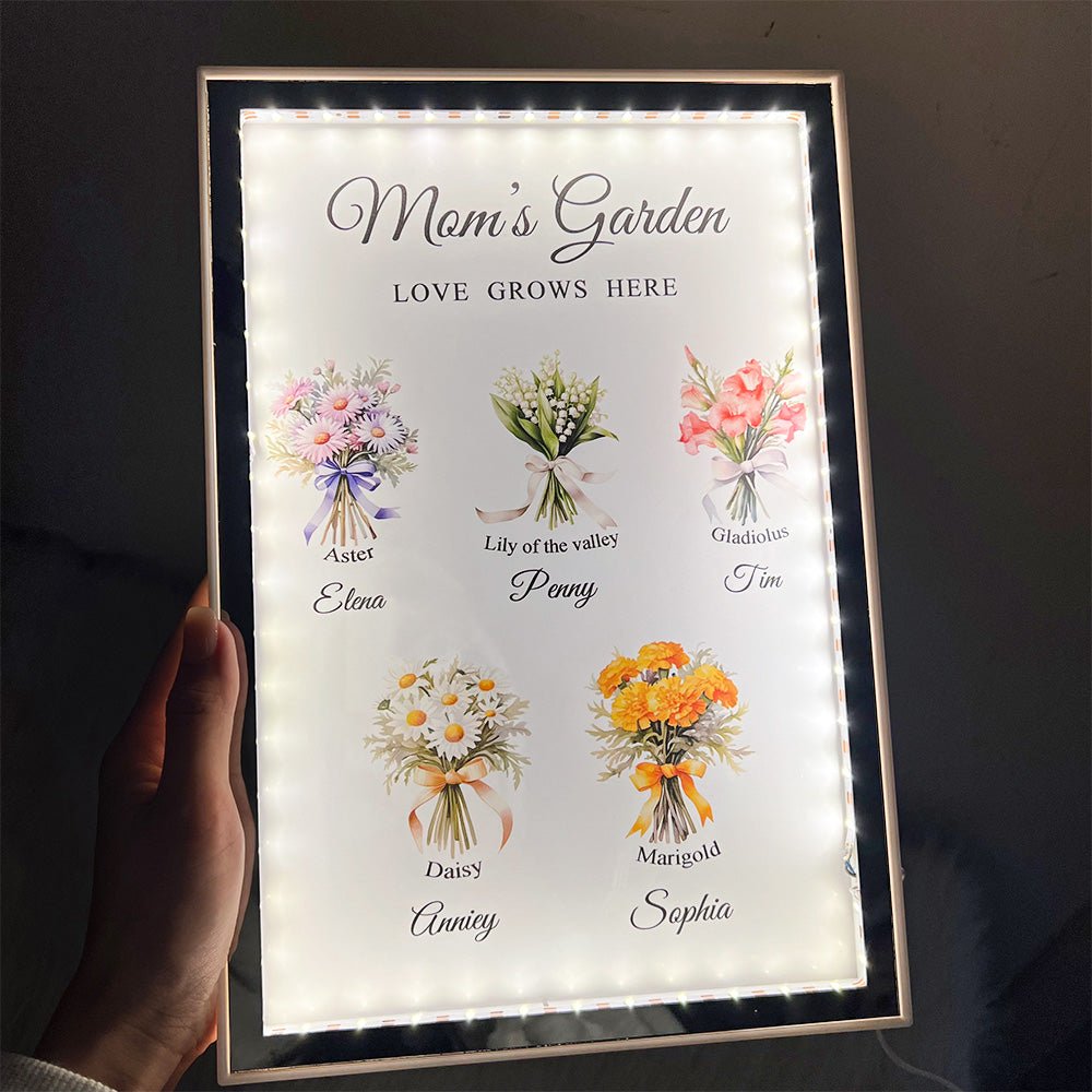 Custom Name Birth Flower Bouquet Night Light Mirror - Canvasgiftco