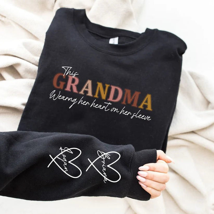 Custom This Mama Wears Her Heart On Her Sleeve Sweatshirt - Canvasgiftco