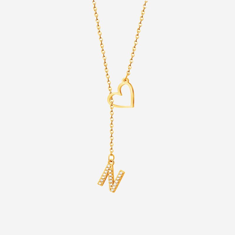 Customized Personalized Heart Lasso Necklace - Inlaid Zirconia Letters - Canvasgiftco