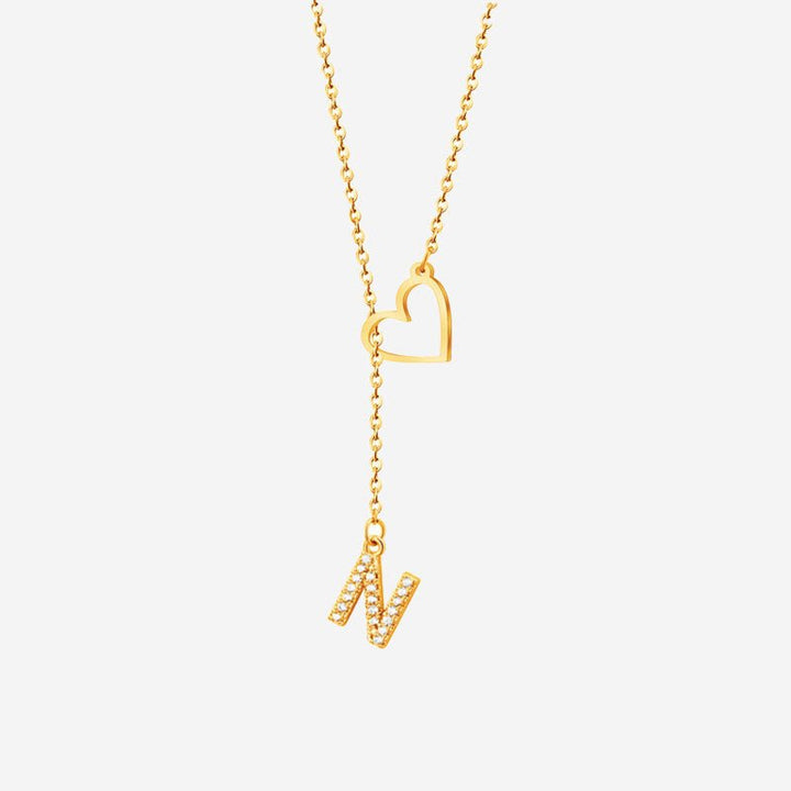 Customized Personalized Heart Lasso Necklace - Inlaid Zirconia Letters - Canvasgiftco