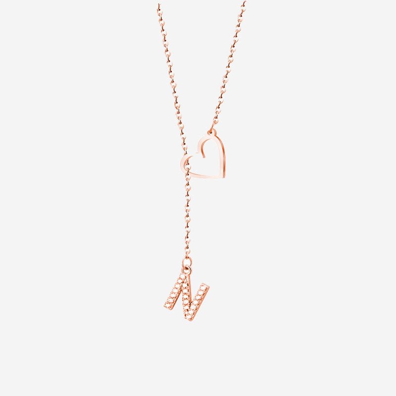 Customized Personalized Heart Lasso Necklace - Inlaid Zirconia Letters - Canvasgiftco