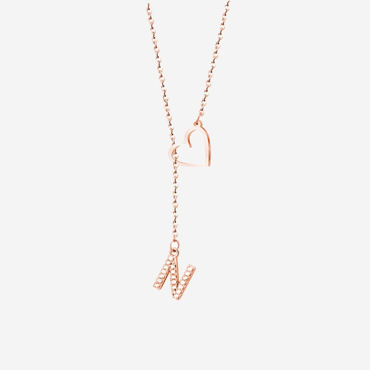 Customized Personalized Heart Lasso Necklace - Inlaid Zirconia Letters - Canvasgiftco