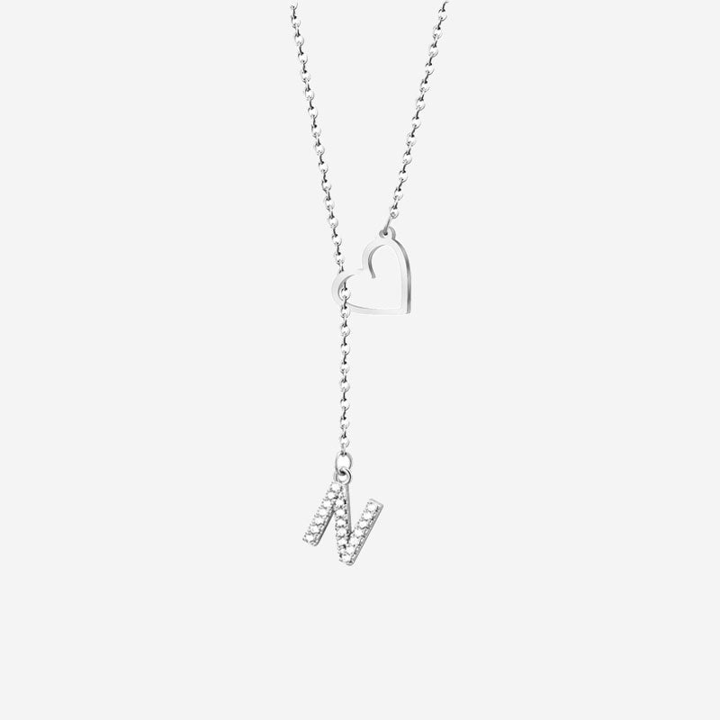 Customized Personalized Heart Lasso Necklace - Inlaid Zirconia Letters - Canvasgiftco