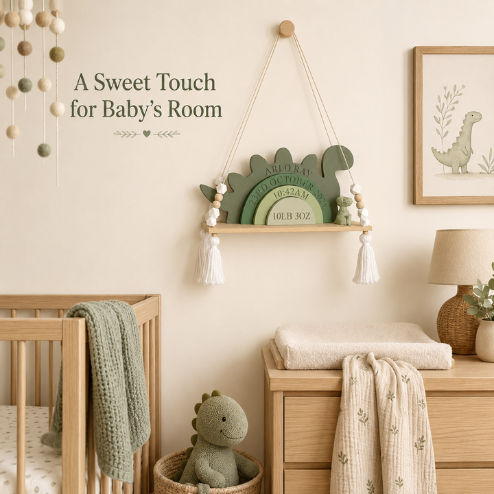 Personalized Dinosaur Birth Stats Wooden Stack – Custom Baby Name, Date, Time & Weight Keepsake Nursery Decor