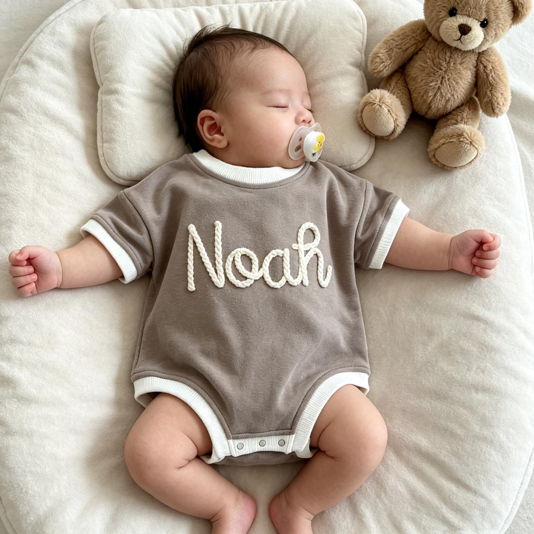 Personalized Hand-Embroidered Baby Romper – Baby-Safe Cotton Outfit