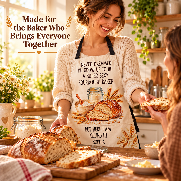 🍞 Personalised Sourdough Baker Apron with Pocket – Custom Name Funny Baking Gift