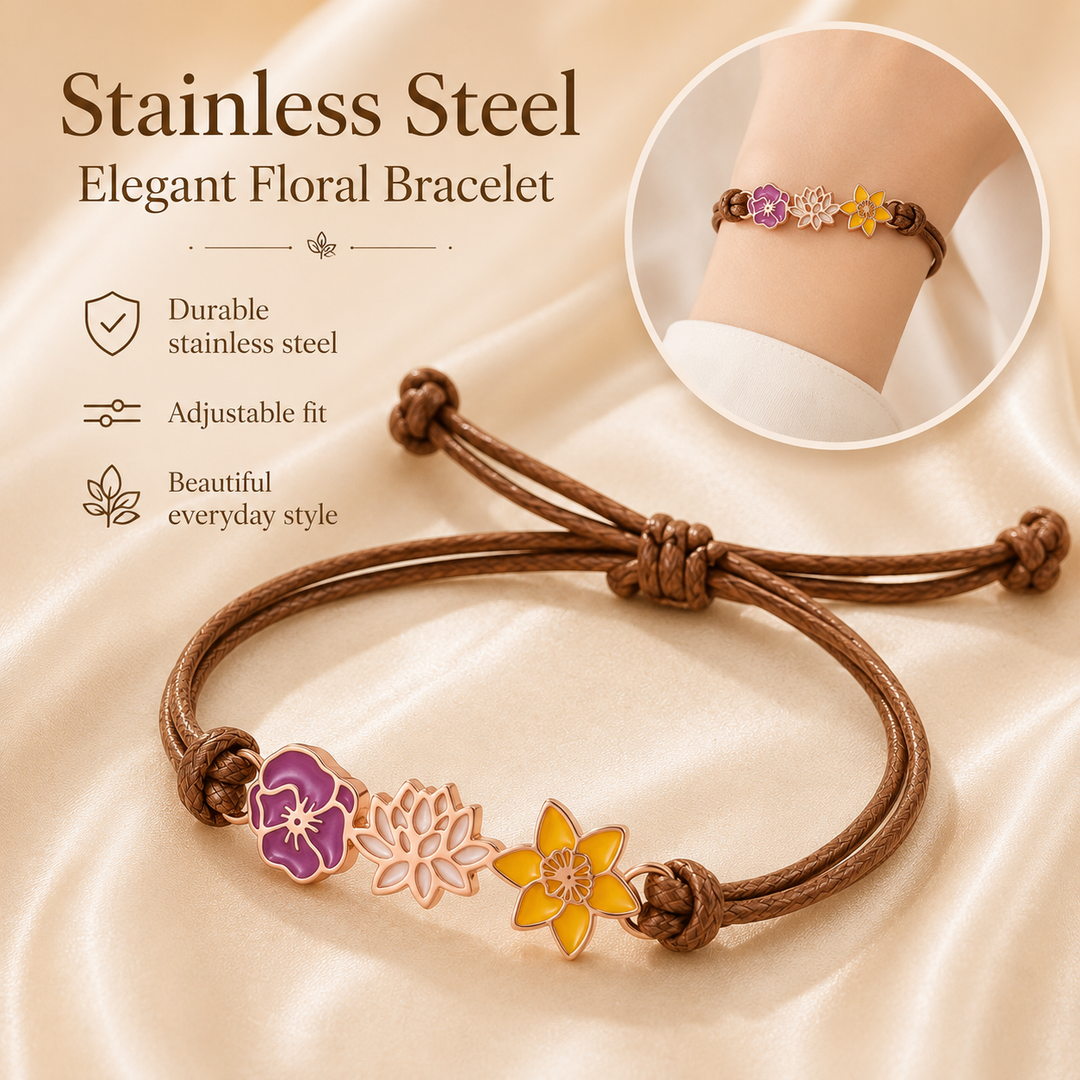 Personalized Birth Flower Bracelet for Mom – Custom Family Flower Bracelet with 1–8 Flowers