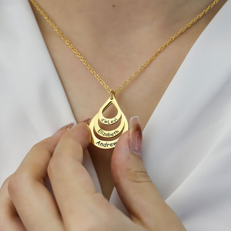 Engraved Drop Shaped Family Necklace - Canvasgiftco
