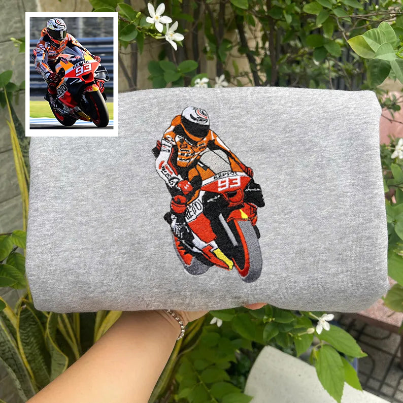 Custom Motorcycle Embroidered Hoodie – Front or Back Design Biker Hoodie 🏍️🧵