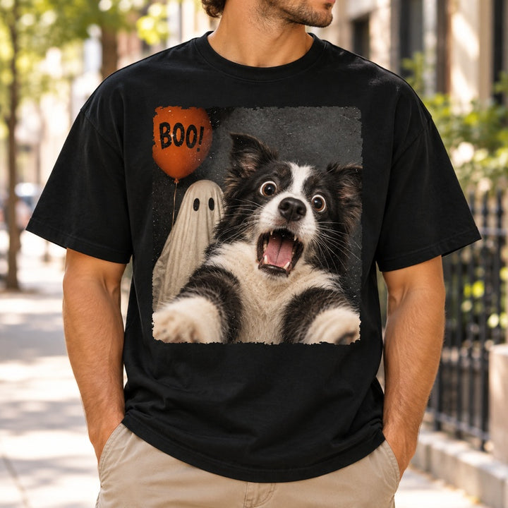 Personalized Halloween pet frightened selfie T-shirt: gallery-02