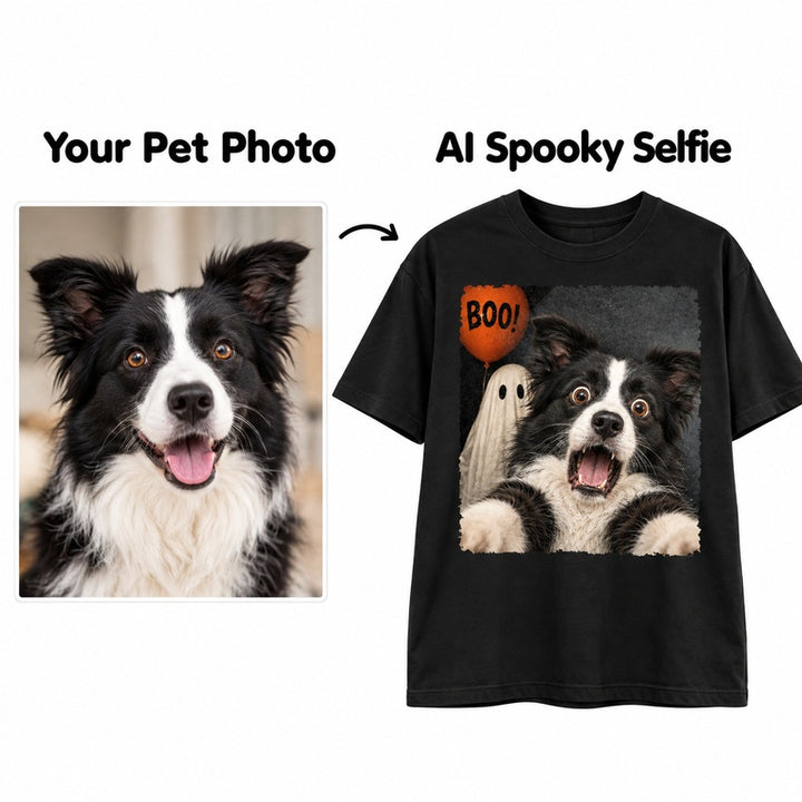 Personalized Halloween pet frightened selfie T-shirt: gallery-07