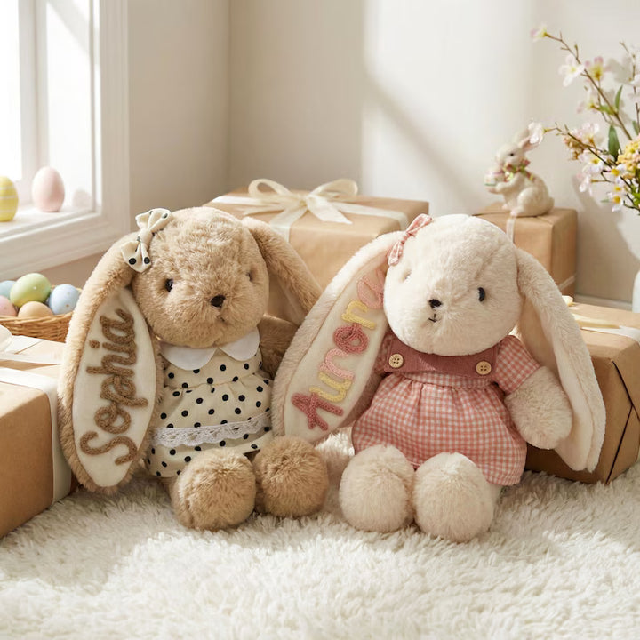 Personalized Bunny Plush Toy – Custom Embroidered Name, Soft Stuffed Rabbit for Kids & Baby Gifts