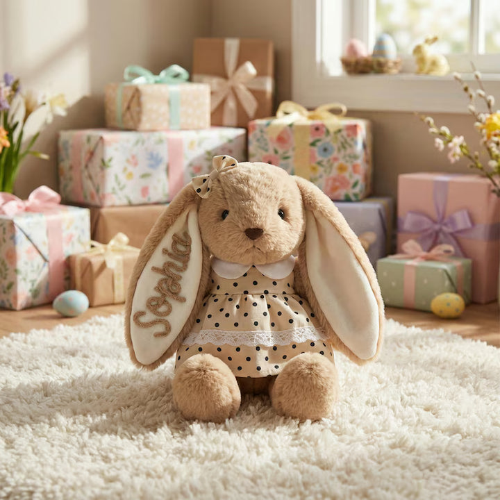 Personalized Bunny Plush Toy – Custom Embroidered Name, Soft Stuffed Rabbit for Kids & Baby Gifts