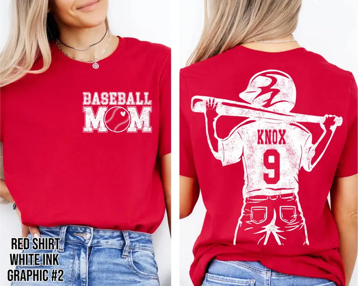 Customized Baseball Mom Shirt – Player Graphic, Your Name & Number