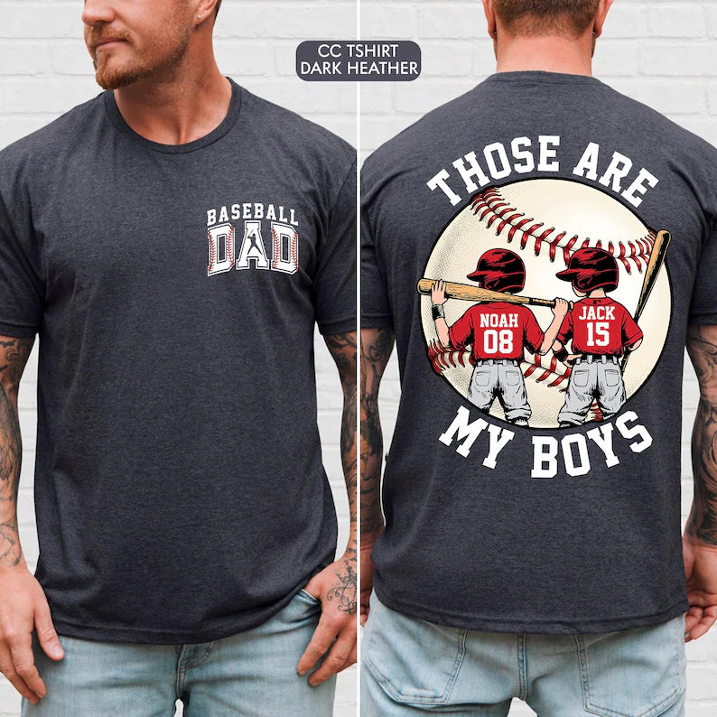 Personalized Baseball Dad Shirt – Two Player Design, Custom Name & Number