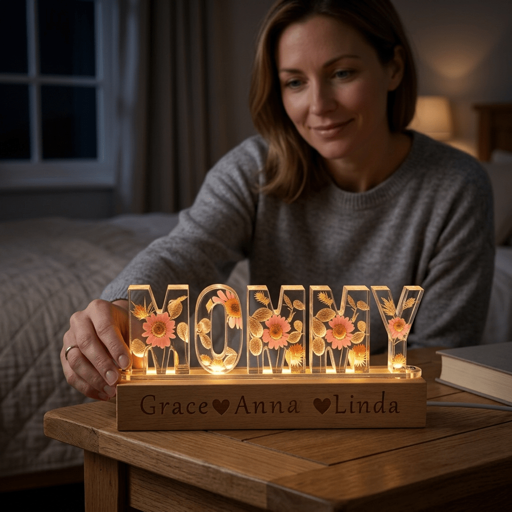 "Mom's Glow" Personalized Mother's Day Night Light - Handmade - Canvasgiftco