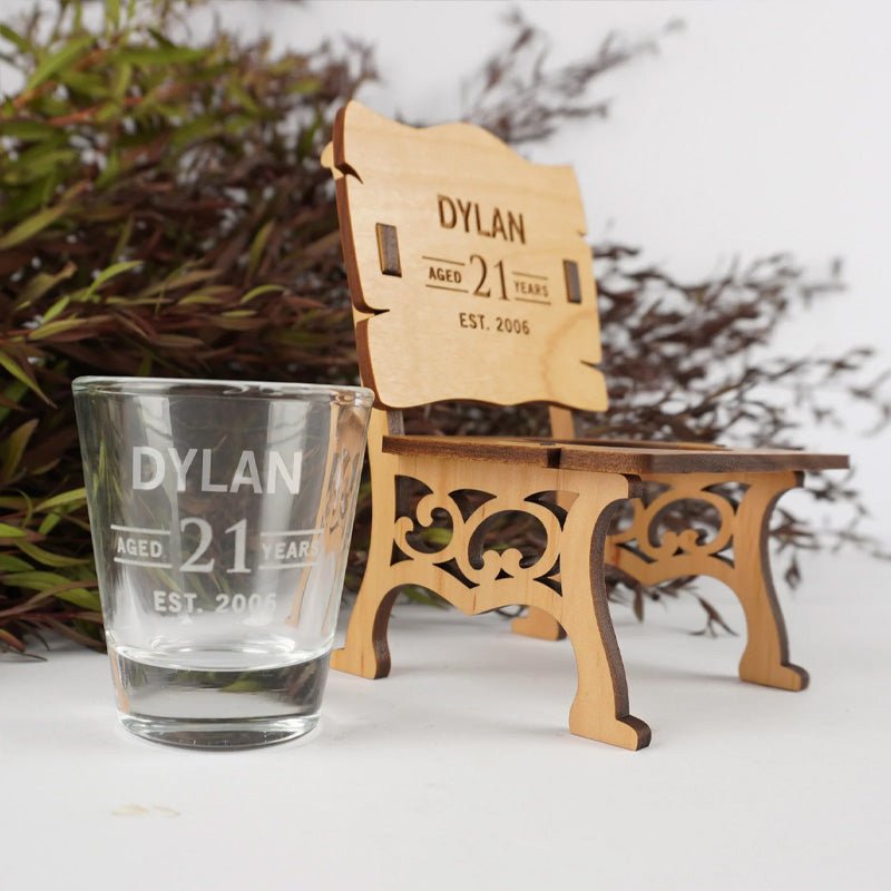 Personalised Wooden Birthday Shot Glass Chair - Canvasgiftco