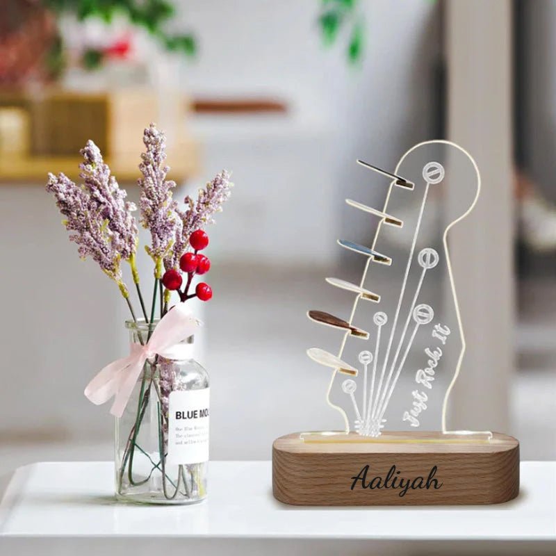 Personalized 3D Night Light Wooden Guitar Pick Holder - Canvasgiftco