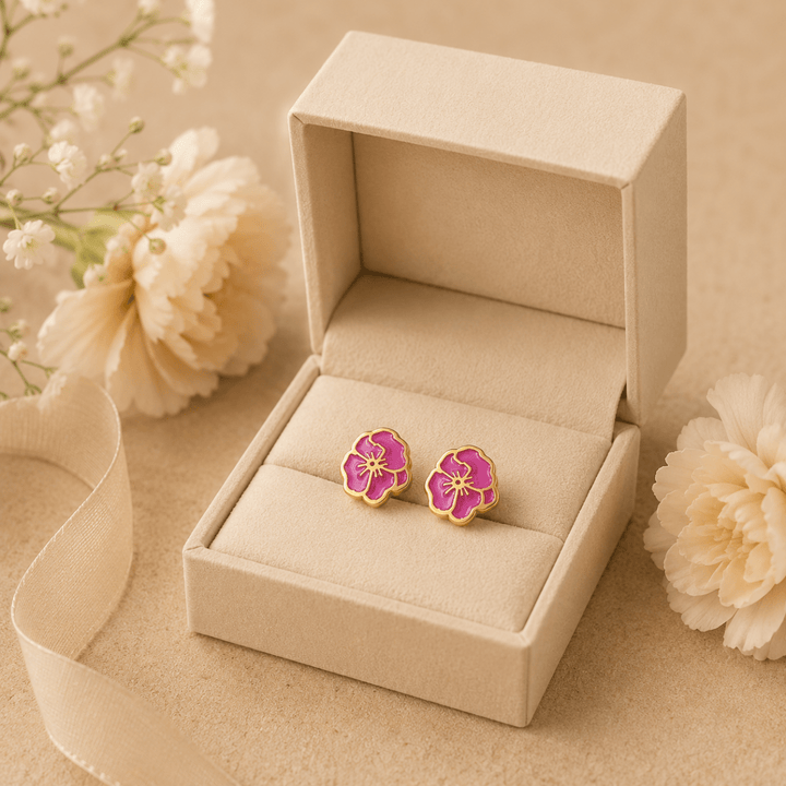 Personalized Birth Flower Stud Earrings for Her - Canvasgiftco