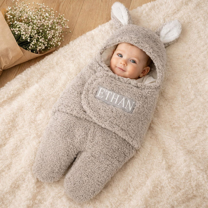 Personalized Embroidered Name Bunny Baby Swaddle – Warm, Comfortable, and Easy to Use - Canvasgiftco