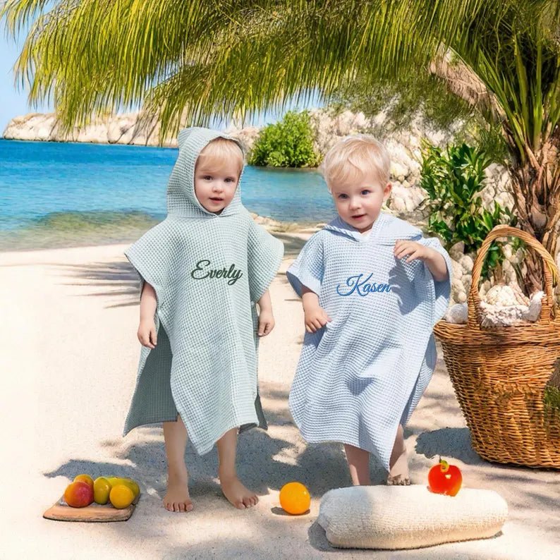 Personalized Embroidery Kids Waffle Bathrobe Cape - Suitable For Children Aged 2 - 7 - Canvasgiftco