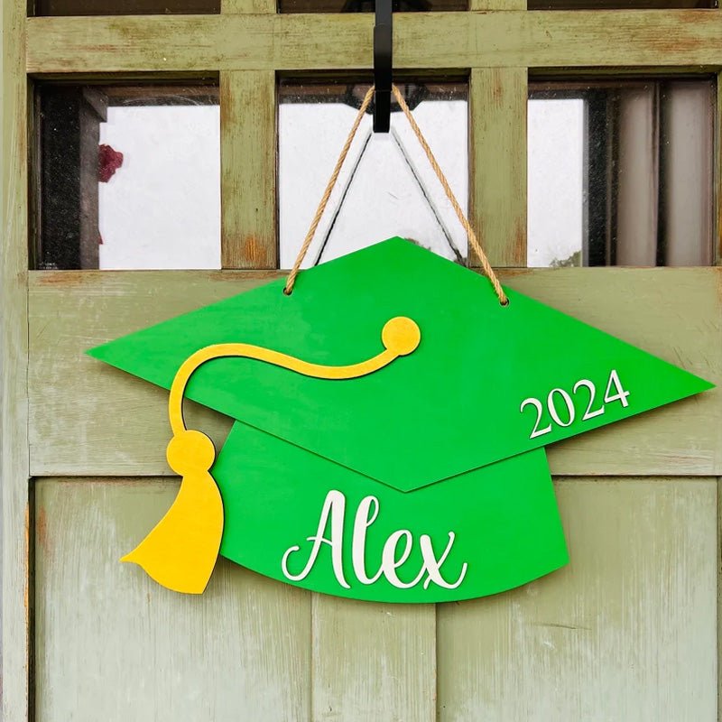 Personalized Graduation Door Hanger 2025 Graduation Gift - Wooden Grad Cap Sign - Canvasgiftco