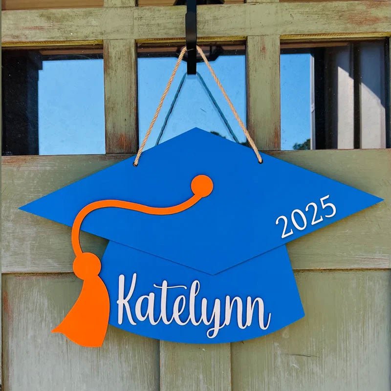 Personalized Graduation Door Hanger 2025 Graduation Gift - Wooden Grad Cap Sign - Canvasgiftco