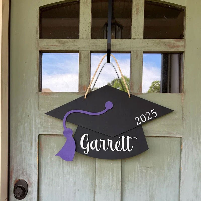 Personalized Graduation Door Hanger 2025 Graduation Gift - Wooden Grad Cap Sign - Canvasgiftco