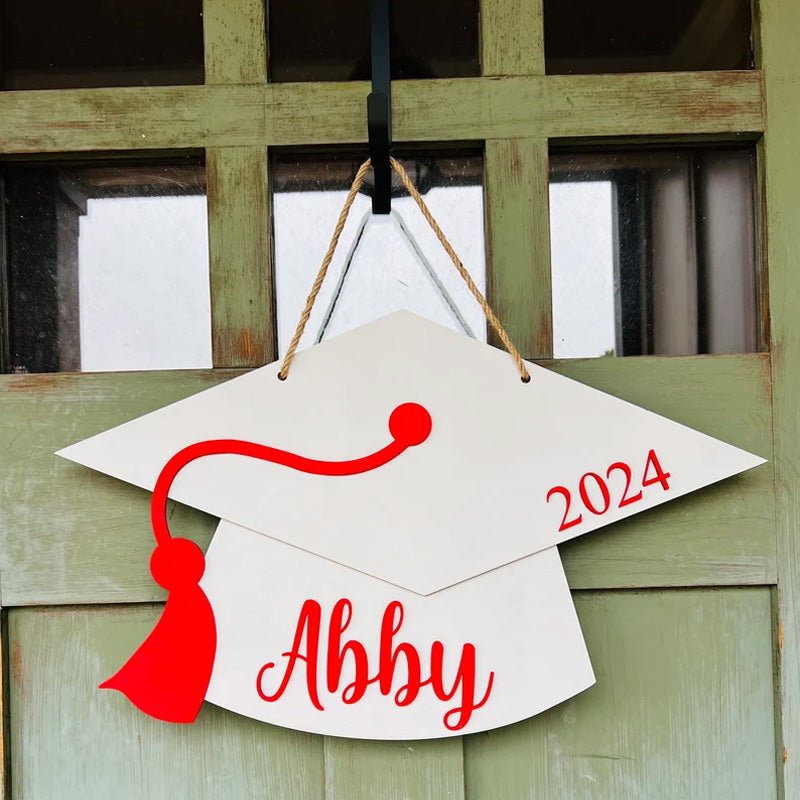 Personalized Graduation Door Hanger 2025 Graduation Gift - Wooden Grad Cap Sign - Canvasgiftco