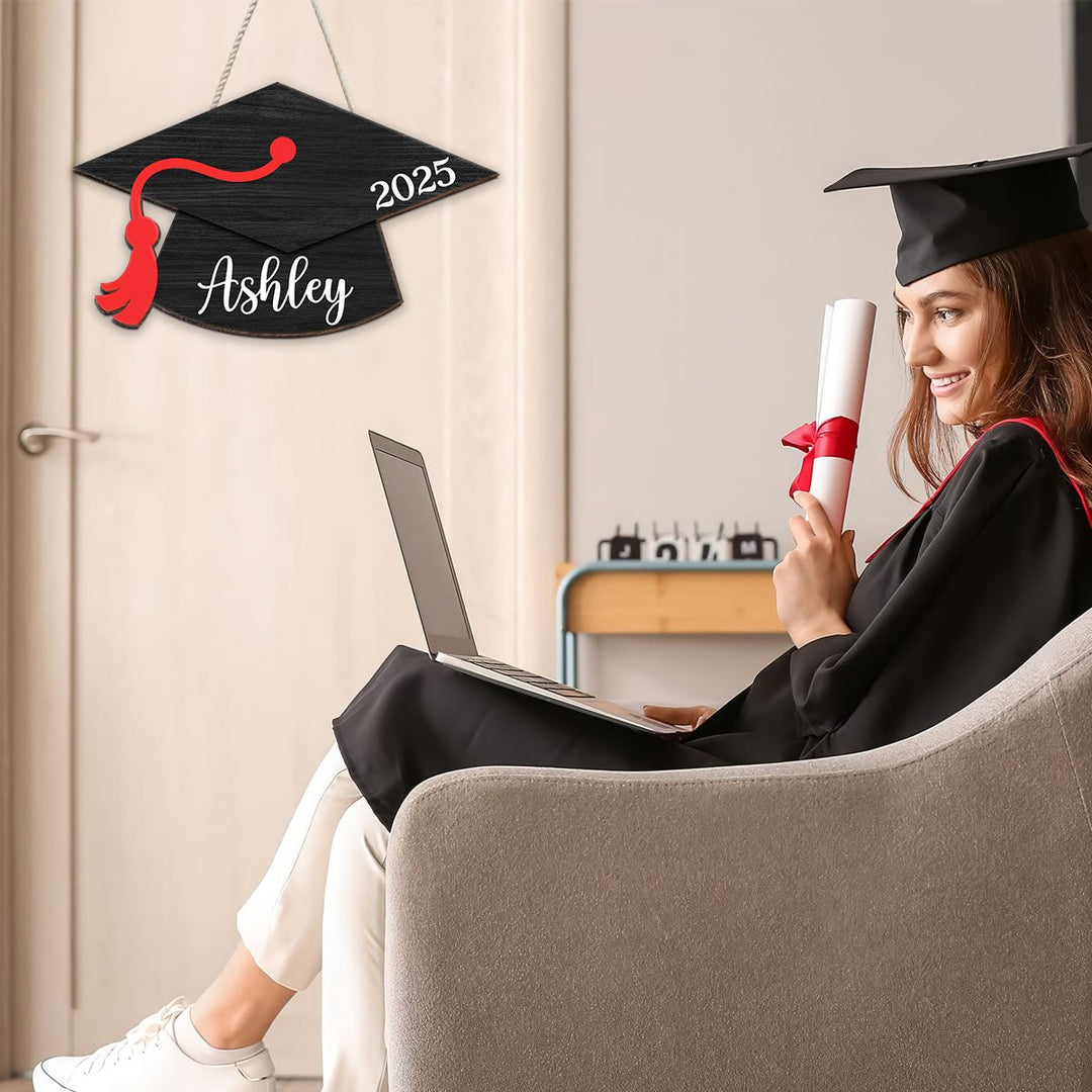 Personalized Graduation Door Hanger 2025 Graduation Gift - Wooden Grad Cap Sign - Canvasgiftco