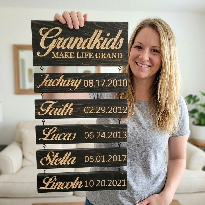 Personalized Grandkids Hanging Sign | 2024 Version Engraved Design - Canvasgiftco