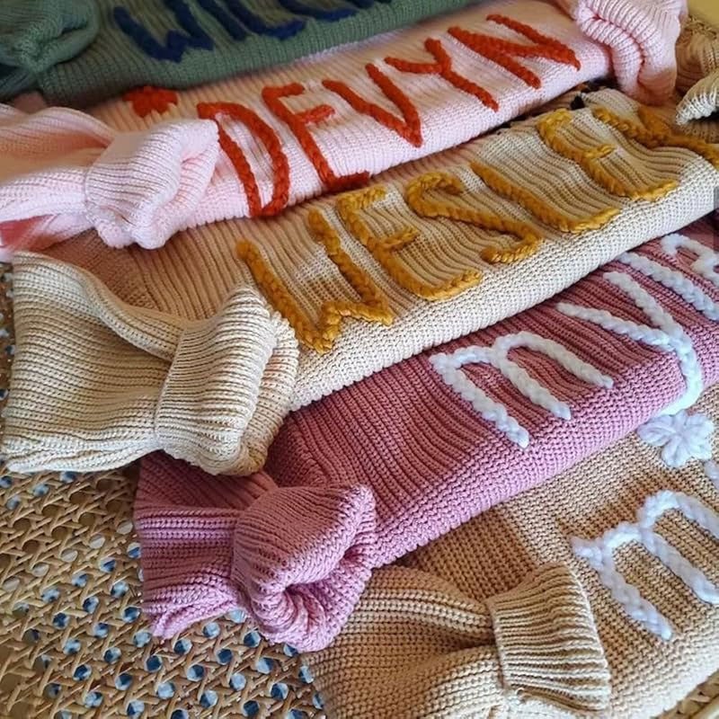 Personalized Hand - Knitted Baby Sweaters - A Hand - Embroidered Sweater Made for Baby’s First Memories - Canvasgiftco