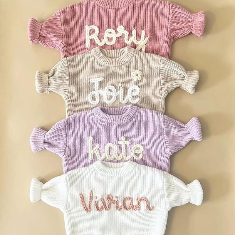 Personalized Hand - Knitted Baby Sweaters - A Hand - Embroidered Sweater Made for Baby’s First Memories - Canvasgiftco