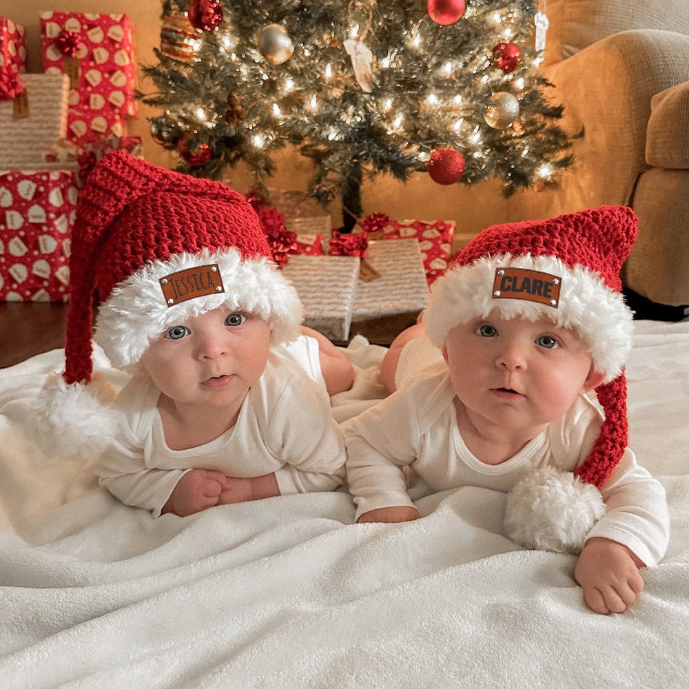 Personalized Leather Patch Christmas Santa Hat - Canvasgiftco