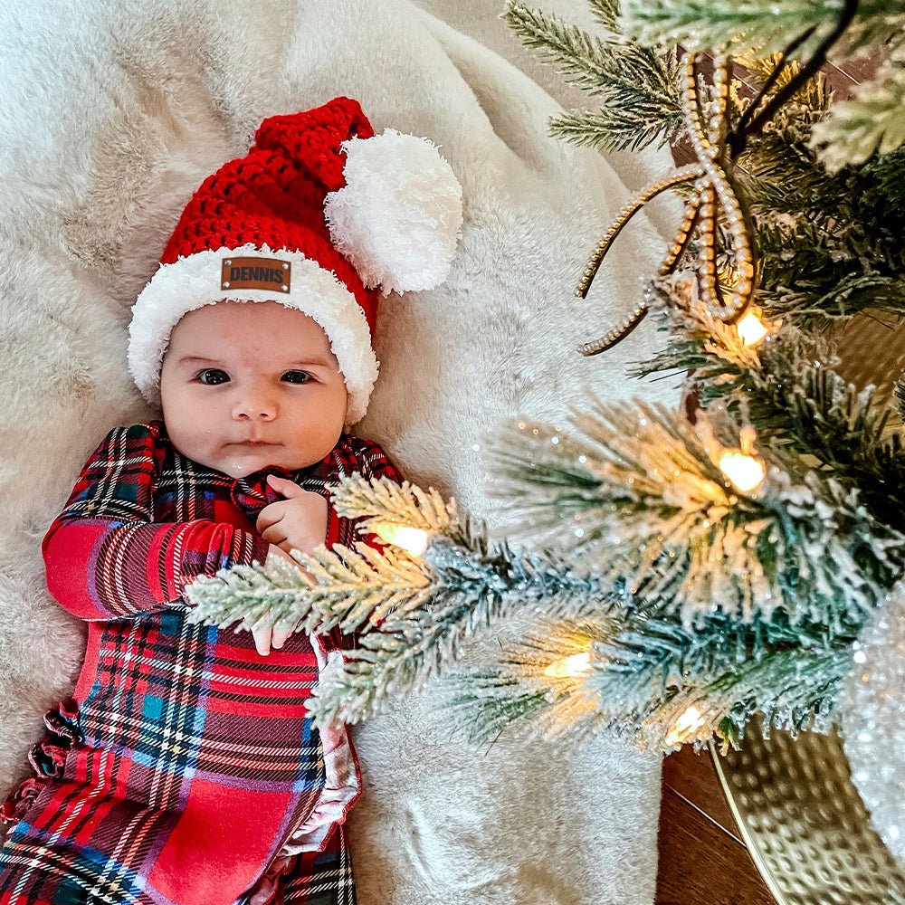 Personalized Leather Patch Christmas Santa Hat - Canvasgiftco