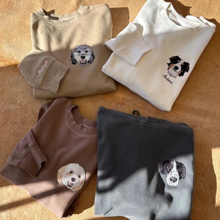 Custom Embroidered Pet Portrait Sweatshirt – Personalized with Your Pets’ Faces & Names