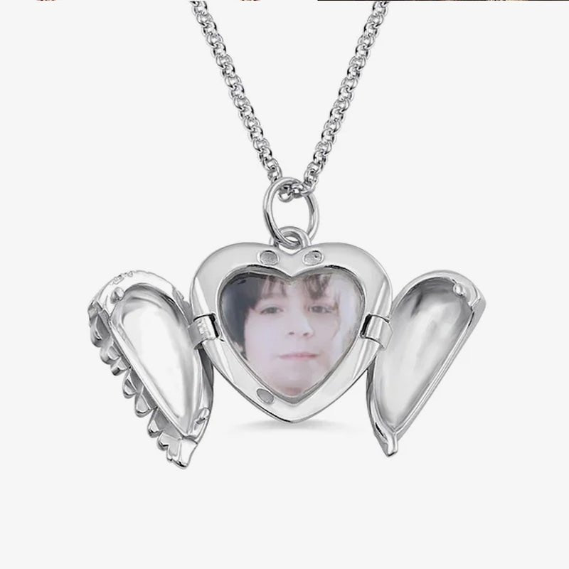 Personalized Picture Locket Angel Wings Heart Necklace - Canvasgiftco