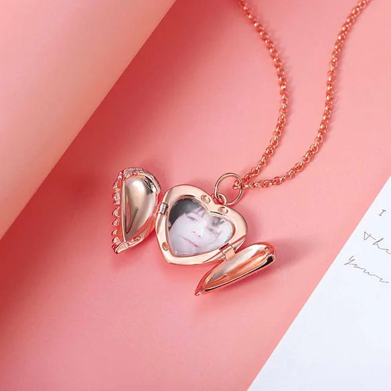 Personalized Picture Locket Angel Wings Heart Necklace - Canvasgiftco